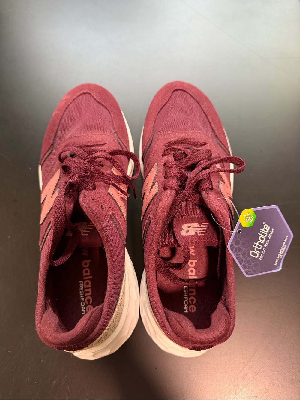 New Balance Women’s Burgundy Sneakers with Pink Accents